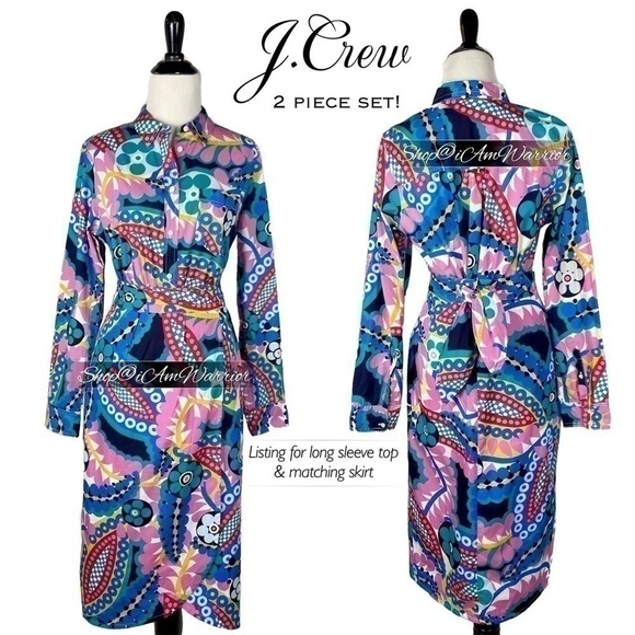 J.Crew NWOT 2-piece graphic floral long sleeve top & matching midi skirt set - Picture 4 of 11